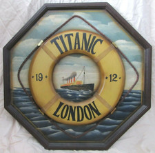 Vintage TITANIC Hand Painted 3D Octagon Wood Sign Life Preserver Real Rope Ocean picture