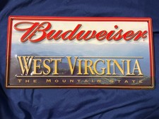 Vtg Budweiser Beer Embossed Sign West Virginia The Mountain State license Plate  picture