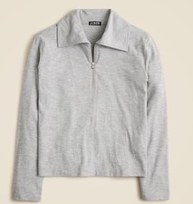 J Crew Soft Rib Quarter Zip Top Women’s Size XL Gray Stretch Relaxed Fit $90 picture