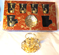Rare 12pc Sena Dynasty Turkish Tea Glasses Set for 6, Gold Plated, New in Box picture