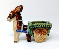 Vintage Occupied Japan Ceramic Donkey Cart Planter Burro Wagon Figurine 1940s picture