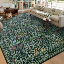 Vintage Floral Dark Green 8x10 Washable Area Rug for Living Room & Office picture