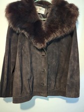 VTG 70s Chester Weinberg Samuel Robert Black Suede Fur Collar Jacket Coat S/M picture