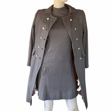 Vintage 60s D’Amselle Coat Dress Set XS/S Sheath Trench Slate Blue STAIN READ picture