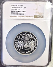 1996 RUSSIA SILVER 25 ROUBLES BALLET NUTCRACKER NGC PF 70 ULTRA CAMEO 5 OZ picture