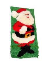 Vintage 70s Santa Latch Hook Rug Wall Hanging Christmas Holiday MCM Kitschy picture