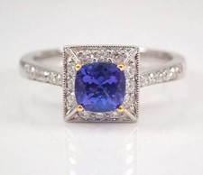 2.20 Ct Cushion Cut Natural Tanzanite & Diamond Wedding Ring 14K White Gold picture