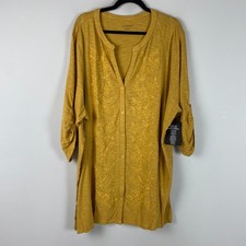 Catherines Embroidered Button Front Tunic Size 4X Honey Mustard Floral picture