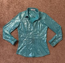 Ranch Dressn Women’s Teal Green Metallic Long Sleeve Button-Up Rodeo Shirt Small picture