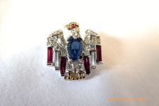 RARE 1940s CROWN TRIFARI PATRIOTIC AMERICAN EAGLE RHINESTONE PIN picture