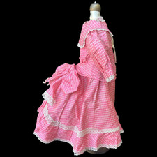Gorgeous Antique c1890s Factory Silk Taffeta Pink Bustle Dress for Large Bisque picture