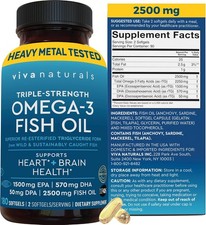 Viva Naturals Omega 3 Fish Oil Supplement for Women and Men - 2500 mg 180 picture