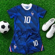 Hot Mbappe #10 France Kids Soccer Jersey Kit Boys Girls Youth Fan Gift picture