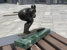 SKIER Bronze Sculpture Statue Sport Marble Poles Art Winter Athlete Nick Skiing picture