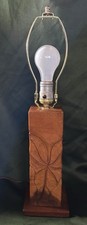 VINTAGE HAWAIIAN CARVED WOOD LAMP BASE Monkeypod or Koa? Anthurium or Ape Plant picture