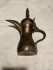 Vintage Syrian Brass Raslan Dallah Coffee Pot Hand Hammered Signed Arabic Maker picture