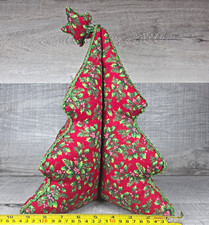 Vtg 3d Stuffed Fabric Christmas Tree Red Quilted Floral Handmade Table Decor g78 picture