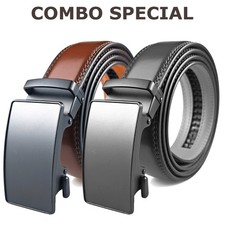 28″-50″ Men's Leather Ratchet Dress Belts Automatic Buckle Click Sliding Belt picture
