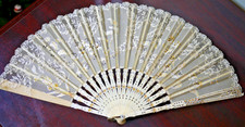 Antique Victorian Handmade Lace Fan Possibly bone picture