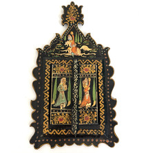 VTG Persian/Qajar-Style Wedding Mirror Cabinet Hand Painted Hinged Doors 12.5