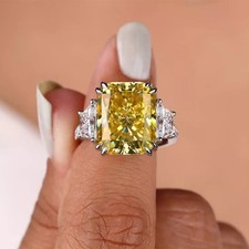 7Ct Light Champagne Radiant Diamond Solitaire 925 Sterling Silver Ring for picture