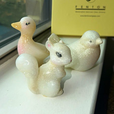 3 pc Fenton White Glitter Art Glass Animal Figurines Duck Bird Squirrel No Box picture