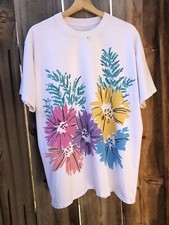 VTG 90s Retro Flowers Big Graphic T Shirt Fits Medium/ Large Single Stitch picture
