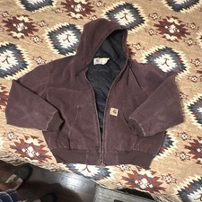 Burgundy Carhartt Men's Vintage 1990’s Hooded Full Zip Work Jacket XL J06BRN picture