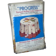 Vintage Stamped Ruffled Calico Tablecloth Kit 50