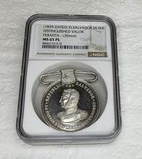 1839 El Salvador Silver Distinguished Valor Medal 35mm NGC MS 65 PL picture