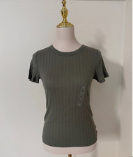 Gap NWT Ribbed Pointelle Crewneck T-Shirt Women’s M Olive Green Cotton Tee picture