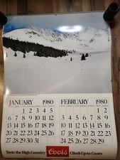 Vntg Coors Beer Advertising Calendar 80s Scenic Mountain Bar Advertisement Decor picture