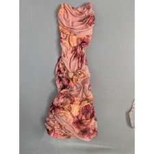 Floral Mesh Ruched Shein Bodycon Midi Dress Pink Orange Size M picture