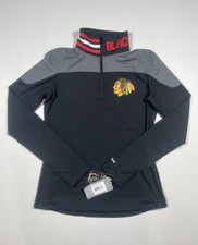 New Chicago Blackhawks Shirt Womens Medium Black NHL Hockey Reebok Quarter Zip picture