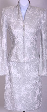 ST.JOHN Women's Metallic Silver Sequins Studs Shimmer Zip Jacket Skirt Sz 6 picture