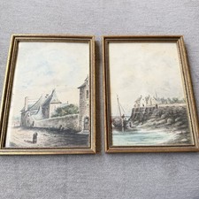 Pair M. Crimail Signed French Watercolors Mars Avril Framed c1900 picture