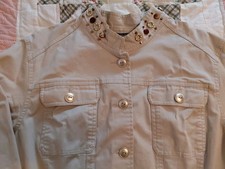 Vtg Lark Lane Khaki Tan Studded Cabochon Jacket Sz 18 Mock Neck, NWOT  picture