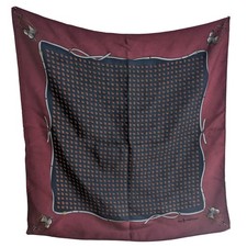 Vintage Polo Ralph Lauren Silk Pocket Square Scarf Burgundy Navy  Equestrian RL picture