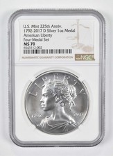 1792-2017-D 1 Oz Silver Medal US Mint 225th Anniversary MS70 NGC Brown Lbl picture