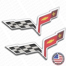 2x For 05-13 C6 Corvette Front Hood Rear Crossed Flags Badge Emblem Chrome Sport picture
