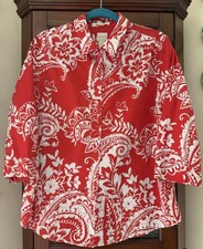 EUC Chico’s Women’s Size 3(XL) No Iron Paisley Button Up Shirt Cotton Spandex picture