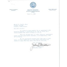 South Dakota Governor Archie Gubbrud Letterhead Memo March 2, 1963 B10 picture