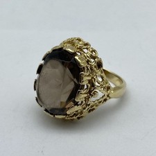 Vintage Mid-Century 13K Yellow Gold Smoky Quartz Cocktail Ring Size 4.75 picture