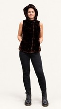 Vintage Leeds of Boston Sheared Beaver Fur Hooded Vest Velvet Lined Hood  picture