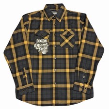 NWOT Dixxon “Mama Tried Motorcycle Show” Plaid Flannel Black Yellow Size Medium picture