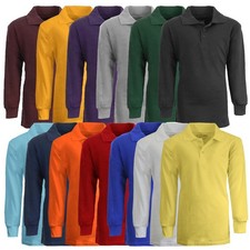 Boy's Button Long Sleeve Pique Polo School Uniform Shirts (3 PACK) Size 4-20 NWT picture