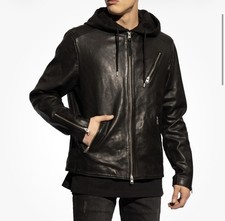 NWT Leather Jacket AllSaints Harwood Men's Hooded Large - Retail $600 picture