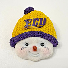 Vintage 2001 East Carolina Pirates ECU Snowman Pin Brooch Yellow Purple picture