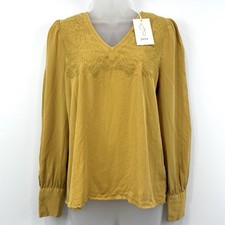 Joie Top Womens XS Mustard NWT Eyelet Boho Peasant Embroidery Hippie Long Sleeve picture