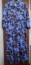 Maeve by Anthropologie Bettina Cotton Midi Dress Brown Blue Floral Size L picture